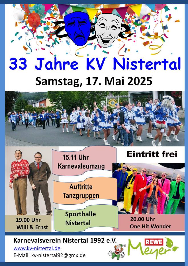 Flyer zur Jubiläumsveranstaltung des KV Nistertal am 17. Mai 2025